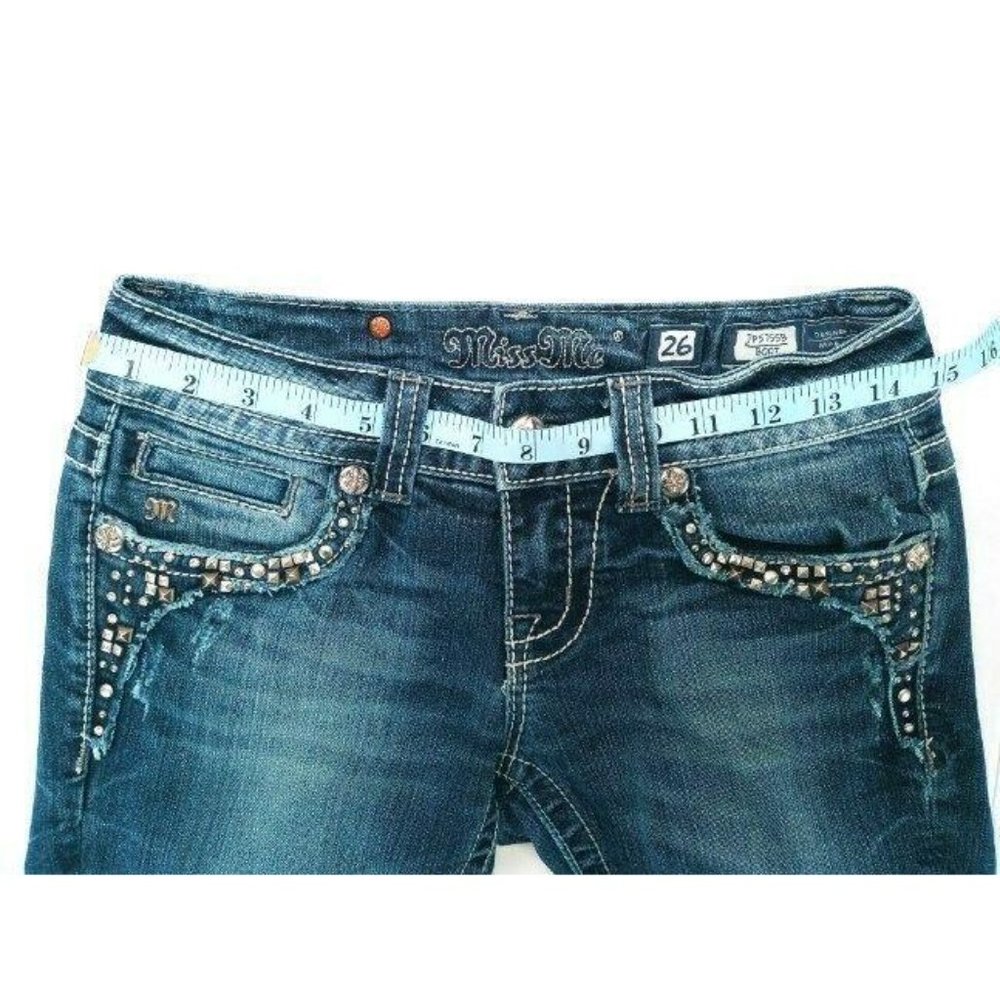 Miss Me Women's Jeans Bling Size 26 JP5755B Boot Rhinestone Distressed Back Flap - Picture 8 of 12